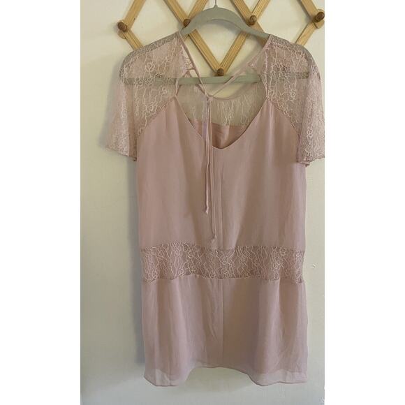 BCBGeneration Dress Women's Medium Pink Chiffon Tiered Lace Aline Rose Smoke - Picture 5 of 8